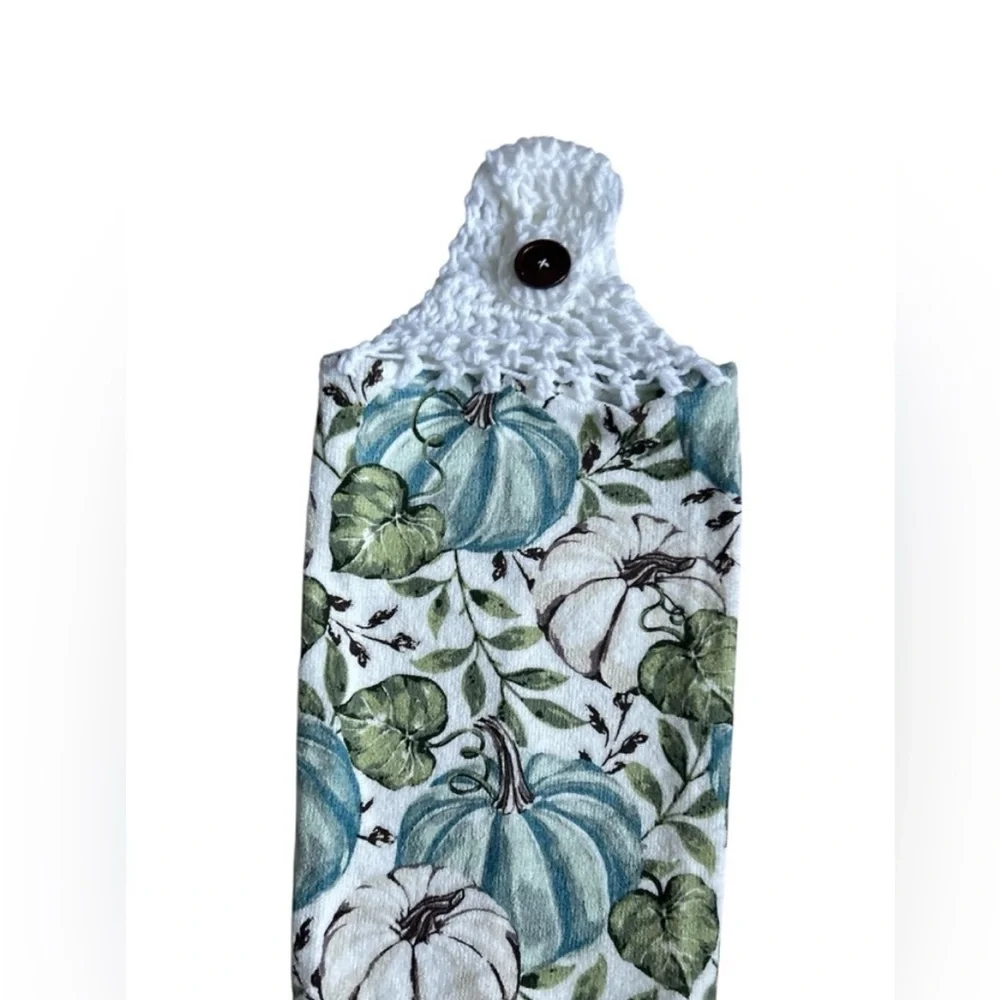 Hand Crafted Colorful Fall Pumpkins Crochet Top Hanging Kitchen Hand Towel